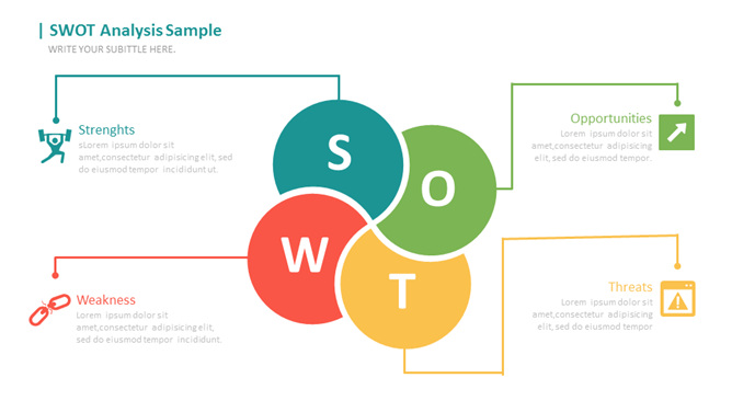 带图标四色SWOT分析PPT模板